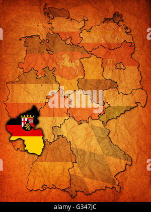 Rheinland-Pfalz auf alten Verwaltung-Karte der deutschen Provinzen (Staaten) mit Beschneidungspfad Stockfoto