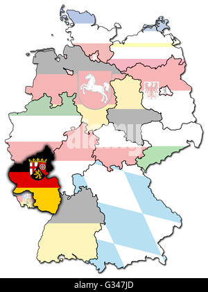 Rheinland-Pfalz auf alten Verwaltung-Karte der deutschen Provinzen (Staaten) mit Beschneidungspfad Stockfoto