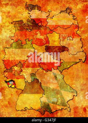 Saarland auf alten Verwaltung-Karte der deutschen Provinzen (Staaten) mit Beschneidungspfad Stockfoto