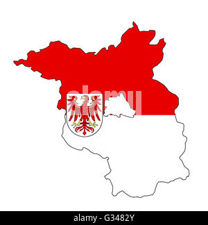 isolierte Karte der Region Brandenburg mit Flagge Stockfoto