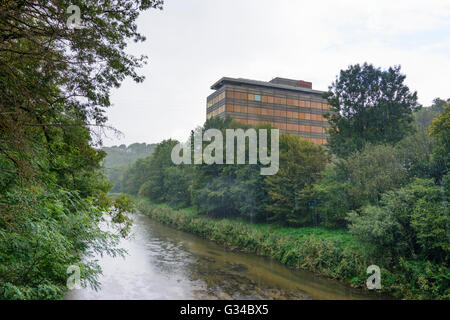 Sitz der Stihl am Fluss Rems in Regen, Deutschland, Baden-Württemberg, Region Stuttgart, Waiblingen Stockfoto