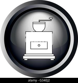 Karte mit einer alten Kaffeemühle im runden Rahmen in 3d auf einem weißen Hintergrund, in schwarzen und weißen Umriss-Stil. Digitale Vektor imag Stock Vektor