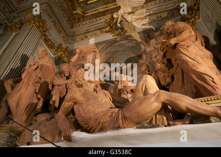 Terrakotta-Statuen von der Frührenaissance Bildhauer Niccolo dell'Arca im Heiligtum Santa Maria della Vita, Bologna-Italien. Stockfoto