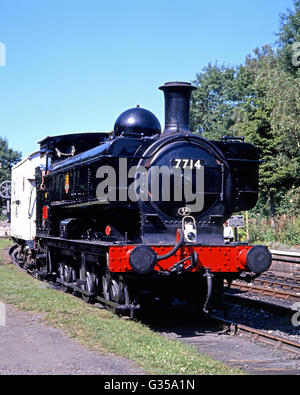 Britische Eisenbahnen Klasse 0-6-0 Pannier Tank Dampf Lok Nummer 7714, Severn Valley Railway, Highley, Shropshire, England, UK, Stockfoto