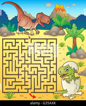 3 Labyrinth mit Dinosaurier-Thema 2 - Bild-Darstellung. Stockfoto