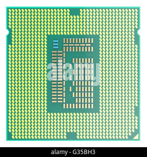 CPU-Chip, zentrale Verarbeitungseinheit, Ansicht von oben isoliert auf weißem Hintergrund. 3D illustration Stockfoto