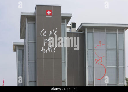 Mailand, Italien - 29. Juni 2015: Schweiz Pavillon Fassade auf der Expo 2015 in Mailand, Architektur Stockfoto