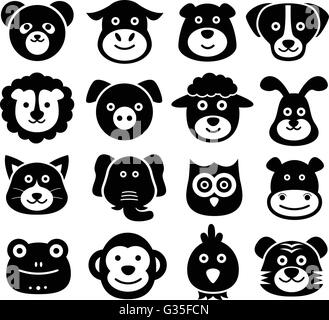 Tiergesichtern, tierische Symbole, Silhouetten, Zoo, Natur Stock Vektor