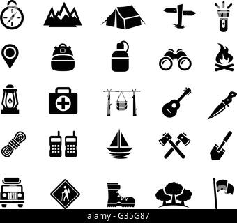 Camping, Outdoor-Aktivität, Erholung, Symbole Stock Vektor