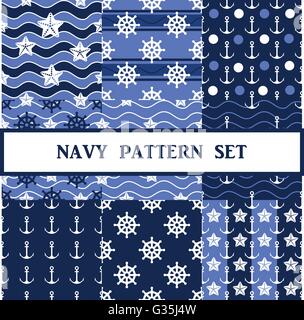 Vektor Marine nahtlose Muster-set Stock Vektor