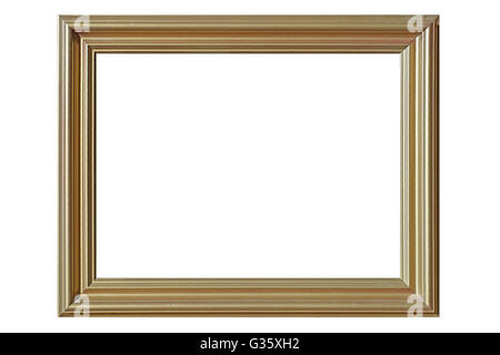 leere goldene Bilderrahmen isoliert auf weißem Hintergrund Stockfoto