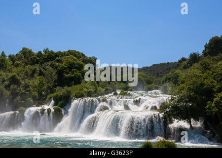 Skradinski Buk: der letzte Wasserfall am Fluss Krka, Nationalpark Krka, Kroatien Stockfoto