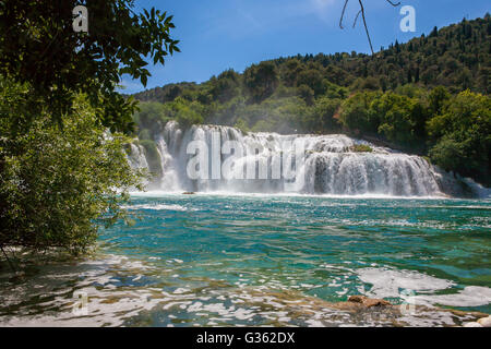 Skradinski Buk: der letzte Wasserfall am Fluss Krka, Nationalpark Krka, Kroatien Stockfoto