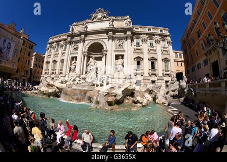 Massen von Touristen an der Fontana di Trevi, Rom, Italien, Europa Stockfoto