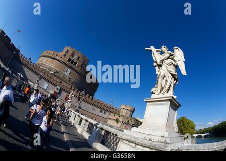 Castel Sant'Angelo oder Mausoleum des Hadrian und Brücke Ponte Sant'Angelo, Rom, Latium, Italien, Europa Stockfoto