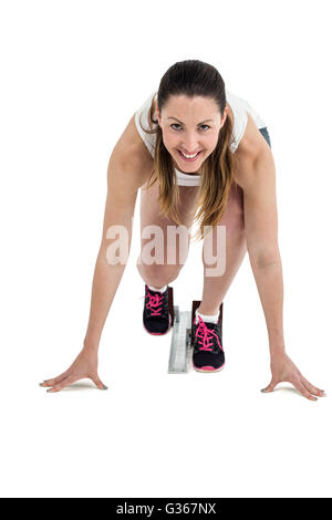 Porträt der Athlet Frau bereit, die Position laufen Stockfoto