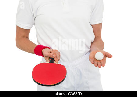 Sportlerin mit Tischtennis Schläger und Ball Stockfoto