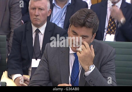 Dominic Chappell, der Mann, der BHS für £1 von Sir Philip Green gekauft, erscheint vor MPs für Fragen über den Händler Zusammenbruch im Portcullis House, London. Stockfoto