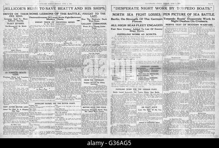 1916 Sunday Herald Schlacht von Jütland Stockfoto