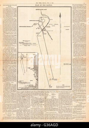 1916 The Times Battle of Jütland Bericht Stockfoto