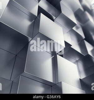 Zusammenfassung Hintergrund aus metallischen Cubes mit Focue Effekten. 3D illustration Stockfoto