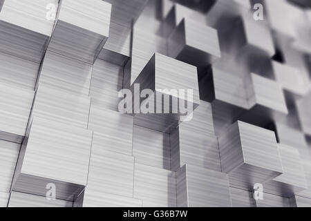 Zerkratzte Würfel abstrakten Hintergrund mit Fokuseffekt. 3D illustration Stockfoto