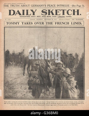 1916 Daily Sketch Britische Truppen entlasten französische Armee auf der Somme Stockfoto