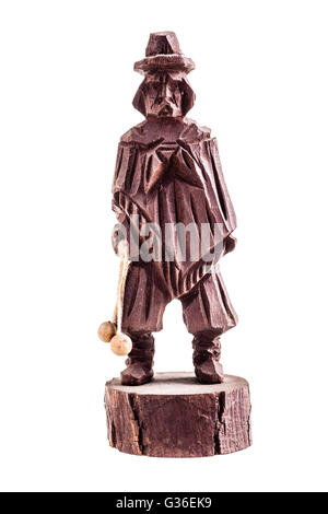 hölzerne Statue der ein Gaucho isoliert auf einem weißen Hintergrund Stockfoto