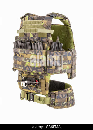 Kugelsichere Weste, kugelsichere multifunktionale Schutzweste, Camouflage Stockfoto