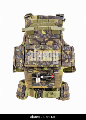 Kugelsichere Weste, kugelsichere multifunktionale Schutzweste, Camouflage Stockfoto