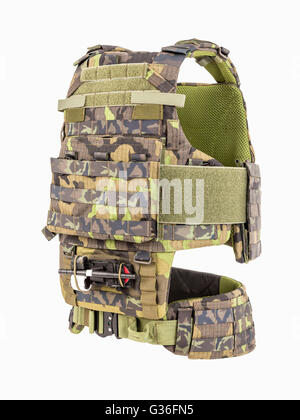 Kugelsichere Weste, kugelsichere multifunktionale Schutzweste, Camouflage Stockfoto
