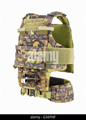 Kugelsichere Weste, kugelsichere multifunktionale Schutzweste, Camouflage Stockfoto