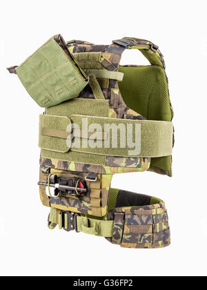 Kugelsichere Weste, kugelsichere multifunktionale Schutzweste, Camouflage Stockfoto