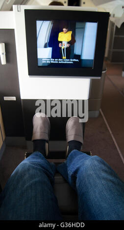 FRANKFURT - SEPTEMBER 2014: First Class Kabine der Boeing 747-400 Stockfoto