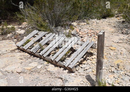Fahrradträger aus Holz, Formentera, Spanien Stockfoto