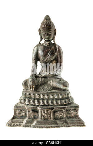 Antike Buddha Metall Statuette isoliert auf einem weißen Hintergrund Stockfoto