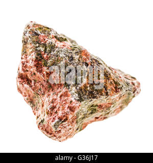 Nahaufnahme Schuss eines Fragments des Unakite Mineral isoliert auf weißem Hintergrund Stockfoto