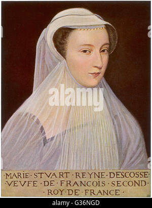 Mary, Königin von Schottland (1542-1587)--lautet die Inschrift unten "Mary Stuart, Queen of Scots, Witwe von Francois II, König von Frankreich".  Das Porträt zeigt ihr in Trauer Kleid. Stockfoto