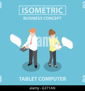 Unternehmen Menschen mit Tablet-PC, Webdesign flach 3d isometrische Infografiken, Vektor, EPS10 Stock Vektor