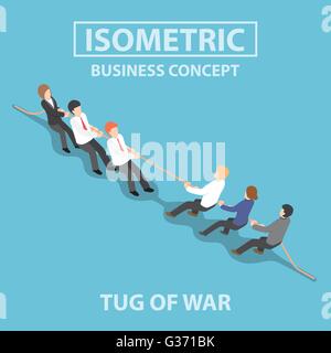 Business-Leute spielen Tauziehen, Konzept, Webdesign flach 3d isometrische Infografiken, Vektor, EPS10 Stock Vektor