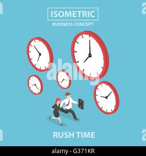 Unternehmer und Unternehmerin in der Rush Hour, beschäftigt Konzept, flache 3d isometrische Webdesign, Vektor, EPS10 Stock Vektor