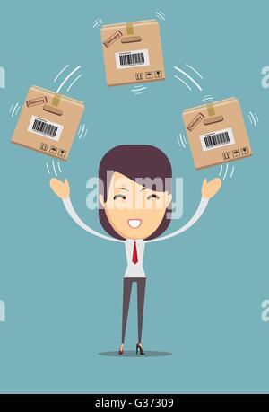 Lieferung Frau Jongleur einen Karton Stock Vektor