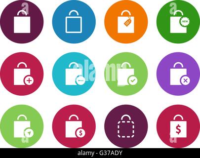 Einkaufstasche Kreis Symbole auf weißem Hintergrund. Stock Vektor