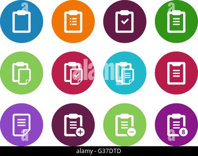 Zwischenablage Kreis Symbole auf weißem Hintergrund. Stock Vektor