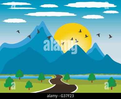 Tal des Flusses bei Sonnenuntergang Stock Vektor