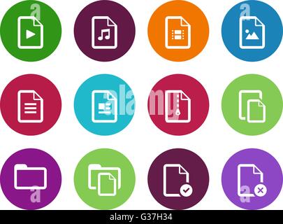 Satz von Dateien Kreis Symbole auf weißem Hintergrund. Stock Vektor