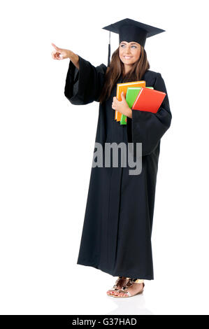 Schüler im Mantel etwas zu zeigen Stockfoto