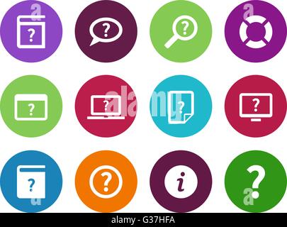 Hilfe und FAQ Kreis Symbole auf weißem Hintergrund. Stock Vektor