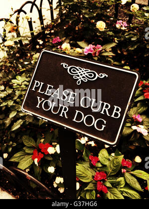 Bitte zügeln Sie Ihr Hund Zeichen, NYC Stockfoto