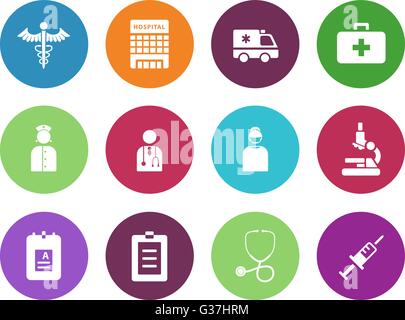 Krankenhaus-Kreis-Symbole auf weißem Hintergrund. Stock Vektor